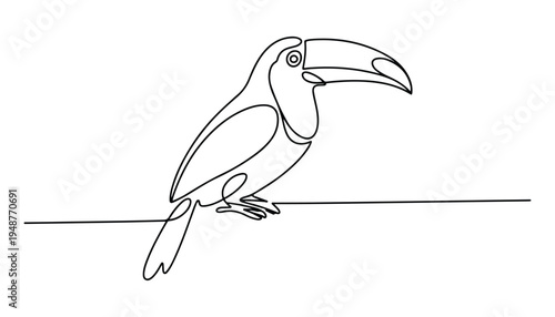 One continuous line illustration of an Toucans bird , isolated on white background.