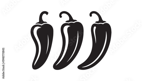 black color Anaheim Peppers of silhouette vector illustration, solid white background