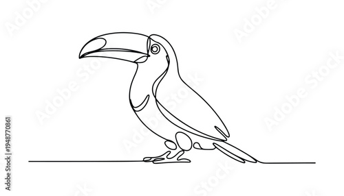 One continuous line illustration of an Toucans bird , isolated on white background.