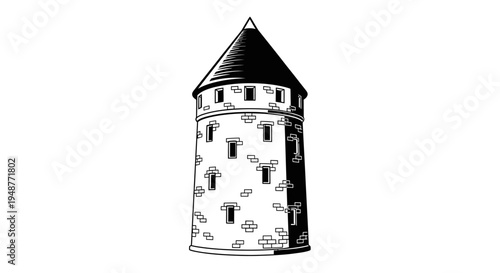 Ancient Stone Tower with Conical Roof