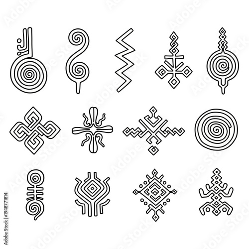 Ancient Symbols Collection: Geometric Tribal Ornaments, Ethnic Patterns, Vector Icons