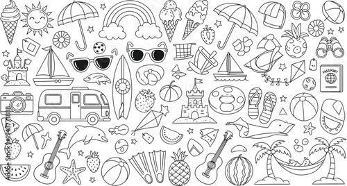 Set of 50+ summer vacation icons vector