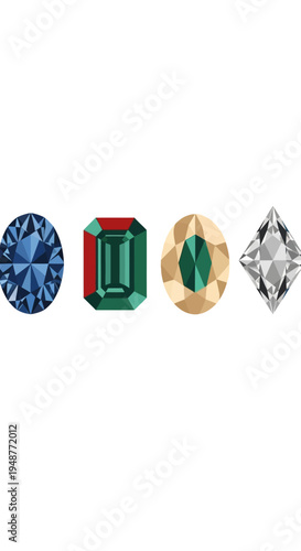 Assortment of Colorful Gemstones: Sapphire, Emerald, Topaz, Diamond Cuts
