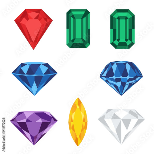 Assortment of Colorful Gemstones, Diamonds, Emeralds, Rubies, Sapphires, Amethyst, Topaz