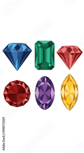 Assortment of Colorful Gemstones, Diamonds, Emeralds, Sapphires, Rubies, Amethysts, Topaz