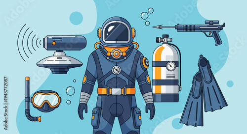 Astronaut Diving Gear and Equipment Illustration