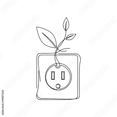 Eco-friendly electricity and sustainable energy growth represented by a power outlet with sprouting plant, symbolizing green power and renewable resources