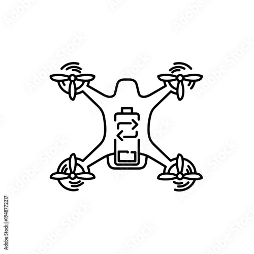 Drone with a battery symbol, representing power and energy for unmanned aerial vehicles and technology