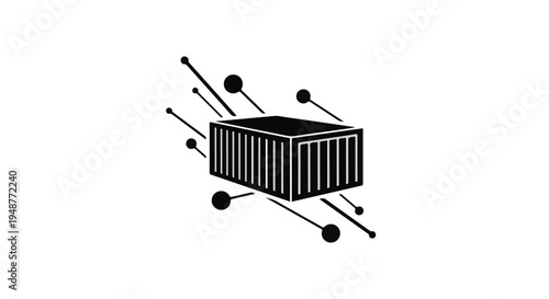 Digital logistics and global supply chain concept with interconnected shipping container icon, symbolizing modern data exchange and freight management for efficient worldwide operations