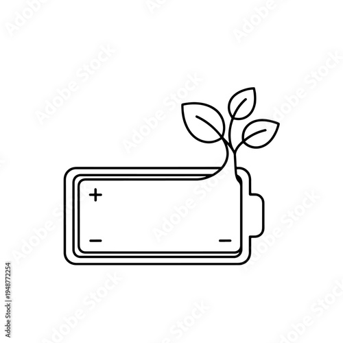 Eco-friendly battery with green plant sprout symbolizing renewable energy and sustainability
