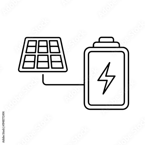 Efficient solar panel charging a battery, illustrating sustainable renewable energy storage and eco-friendly power generation solutions icon