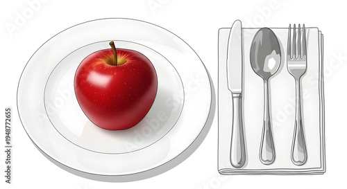 Healthy Eating Symbol with Apple Plate and Dining Utensils