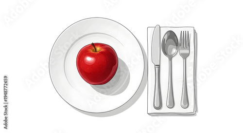 Red Apple Meal Concept with Plate and Kitchen Cutlery Illustration