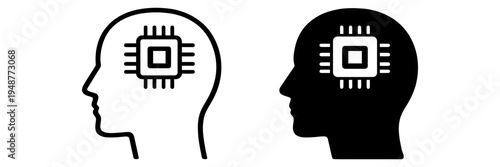 A conceptual illustration depicts a human head containing a microchip symbolizing artificial intelligence and technology silhouette high quality professional detailed modern
