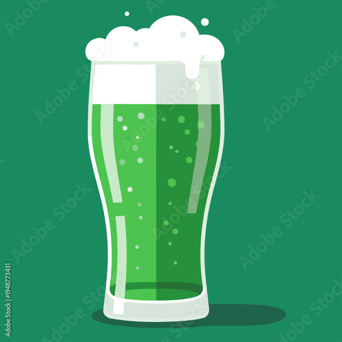 A refreshing glass of green beer in a tall pint glass. Simple, modern design with a vibrant green hue. Perfect for St. Patrick's Day or festive occasions.