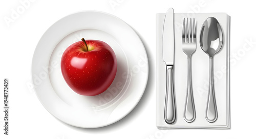 Clean Food Presentation with Apple Plate and Cutlery Illustration