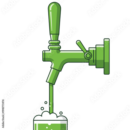 A vibrant green tap pours fresh beer into a glass. Clean, modern illustration with a bold ?Tap Pour Green Fresh? tagline. Simple, eye-catching design.