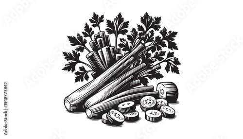 black color coriander leaves of silhouette vector illustration, solid white background