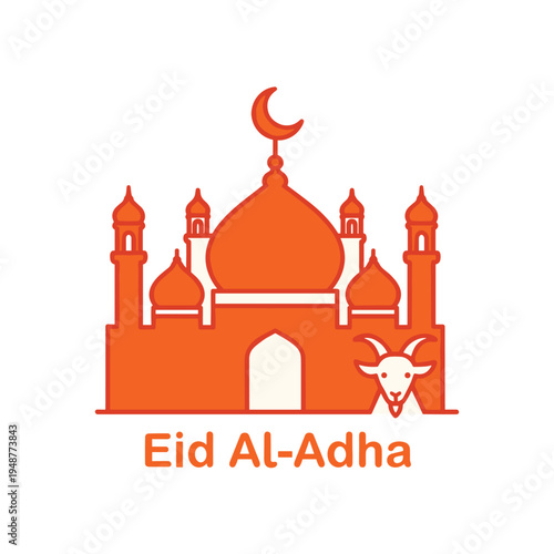 Islamic Mosque and Goat Symbolizing Eid Al-Adha Celebration.