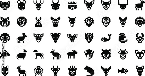 Abstract geometric animal head icons with minimal forest wildlife designs