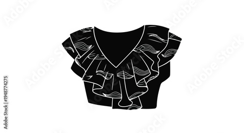 Elegant V-neck ruffle top featuring a dynamic wave pattern, a chic and airy apparel design perfect for contemporary fashion and stylish wardrobes