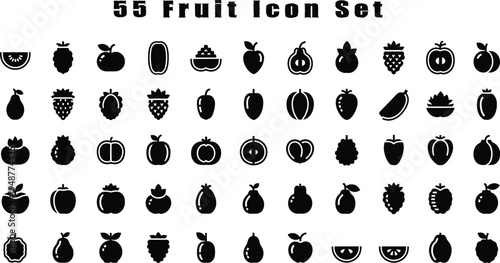 Black silhouette fruit icon set with various healthy organic produce