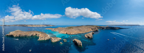 Aerial view of the gorgeous Blue Lagoon, Comino, Malta