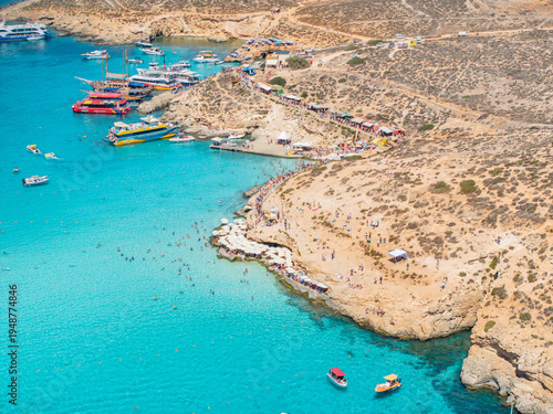 Obraz na plátne Aerial view of the gorgeous Blue Lagoon, Comino, Malta