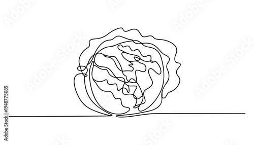 One continuous line illustration of an Cabbage vegetable , isolated on white background.