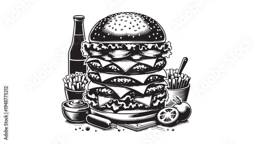 black color hamburger of silhouette vector illustration, solid white background