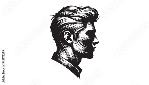 black color men hairstyle of silhouette vector illustration, solid white background