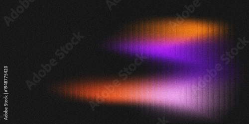 Fotografie Grainy abstract gradient background with vertical glass grooves, featuring warm orange and purple-pink hues on a dark textured noise base, ideal for modern design and digital art