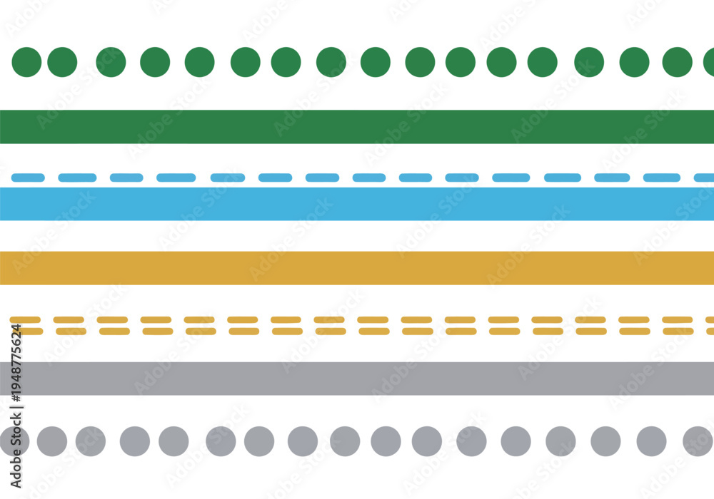 Obraz premium Colorful graphic lines and dots pattern, abstract horizontal stripes, vector design