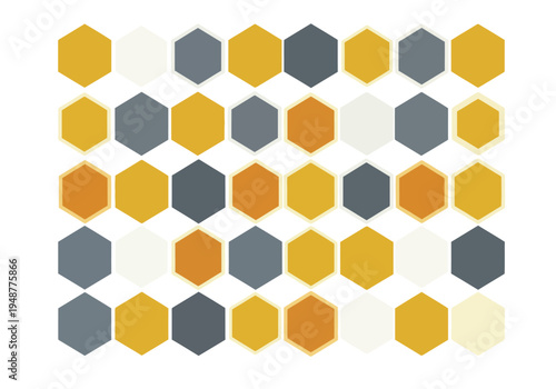 Hexagon honeycomb pattern in mustard yellow and grey tones for modern interior wall decor