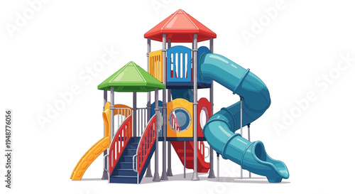 Colorful Children's Playground Slide Structure with Multiple Levels and Tubes