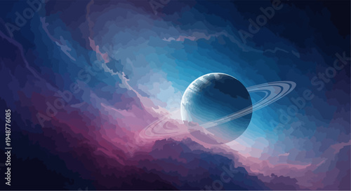 Cosmic Saturn Planet Ringed Celestial Body Nebula Space Galaxy Universe