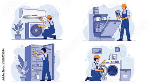 Skilled technician performing maintenance and repair services on various household appliances like refrigerators.
