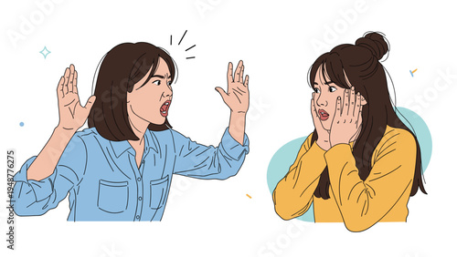 Intense conflict between two women where one is shouting angrily while the other looks completely shocked and upset.