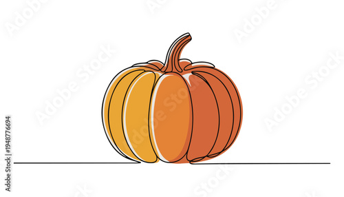 One continuous line illustration of an Pumpkin vegetable , isolated on white background.