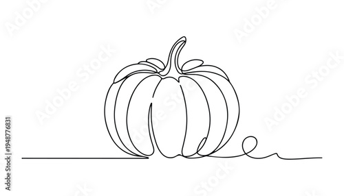 One continuous line illustration of an Pumpkin vegetable , isolated on white background.