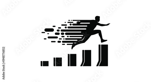 Dynamic silhouette of a person leaping over ascending bars, symbolizing progress, speed, and athletic achievement