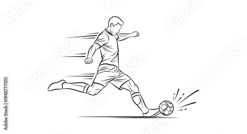 Soccer Player Kicking Ball Dynamic Sketch.