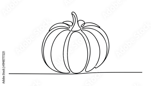 One continuous line illustration of an Pumpkin vegetable , isolated on white background.