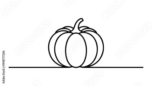 One continuous line illustration of an Pumpkin vegetable , isolated on white background.