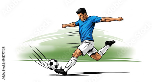 Soccer Player Kicking Ball Action Shot.
