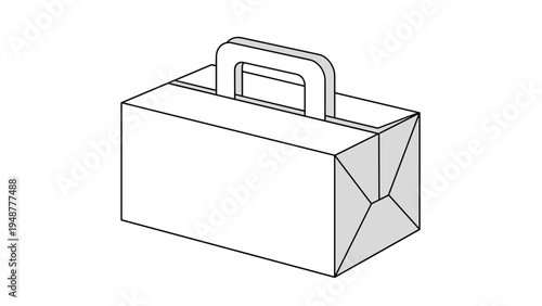 Simple white rectangular paper bag with a sturdy handle is shown in a 3D perspective view, perfect for shopping or delivery packaging.