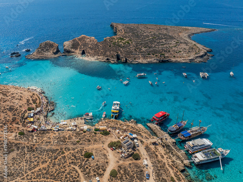 Aerial view of the gorgeous Blue Lagoon, Comino, Malta