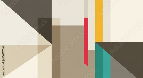 Abstract geometric shapes and lines with muted colors.