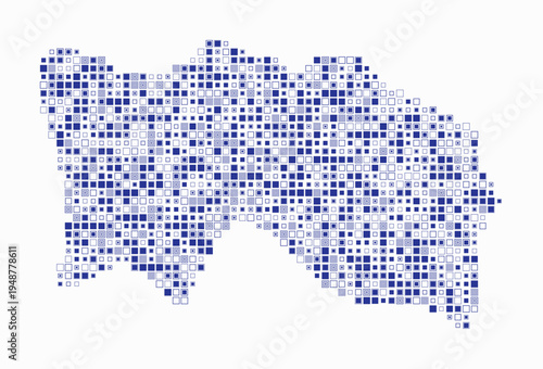 Jersey, shape of the country build of colored cells. Digital style map of the Jersey on white background. Small size square blocks. Modern vector illustration.