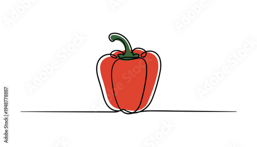One continuous line illustration of an Capsicums vegetable , isolated on white background.